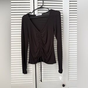 Project Social T Black Ruched V-Neck Long Sleeve Top